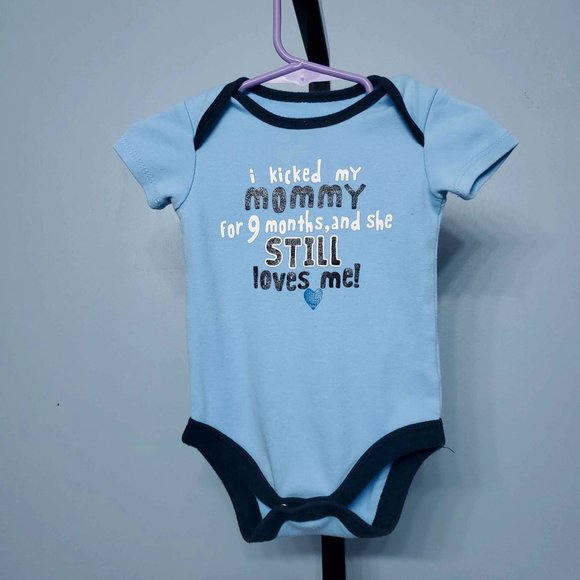 3/$15 Blue Graphic Lettering Onesie |Size: 3-6M - Picture 1 of 4